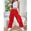 imageSHENHE Womens Baggy Loose Cargo Pants Drawstring Waist Joggers Long TrousersRed