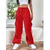 imageSHENHE Womens Baggy Loose Cargo Pants Drawstring Waist Joggers Long TrousersRed