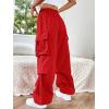imageSHENHE Womens Baggy Loose Cargo Pants Drawstring Waist Joggers Long TrousersRed