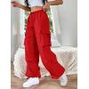 imageSHENHE Womens Baggy Loose Cargo Pants Drawstring Waist Joggers Long TrousersRed