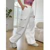 imageSHENHE Womens Baggy Loose Cargo Pants Drawstring Waist Joggers Long TrousersWhite