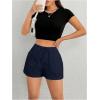 imageSHENHE Womens Drawstring Baggy Shorts Elastic Waist Wide Leg Summer Casual Shorts with PocketsDeep Blue