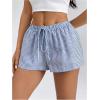 imageSHENHE Womens Drawstring Baggy Shorts Elastic Waist Wide Leg Summer Casual Shorts with PocketsStriped Blue White