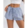 imageSHENHE Womens Drawstring Baggy Shorts Elastic Waist Wide Leg Summer Casual Shorts with PocketsStriped Blue White