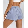 imageSHENHE Womens Drawstring Baggy Shorts Elastic Waist Wide Leg Summer Casual Shorts with PocketsStriped Blue White