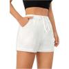 imageSHENHE Womens Drawstring Baggy Shorts Elastic Waist Wide Leg Summer Casual Shorts with PocketsWhite