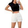 imageSHENHE Womens Drawstring Baggy Shorts Elastic Waist Wide Leg Summer Casual Shorts with PocketsWhite