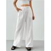 imageSHENHE Womens Drawstring Waist Wide Leg Casual Loose Pants Textured Pants with PocketsWhite