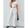 imageSHENHE Womens Drawstring Waist Wide Leg Casual Loose Pants Textured Pants with PocketsWhite