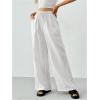 imageSHENHE Womens Drawstring Waist Wide Leg Casual Loose Pants Textured Pants with PocketsWhite
