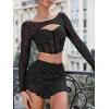 imageSHENHE Womens Glitter Rhinestone Mesh Skirt Low Rise Party Club Sexy Ruffle Mini Skirt