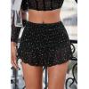 imageSHENHE Womens Glitter Rhinestone Mesh Skirt Low Rise Party Club Sexy Ruffle Mini Skirt