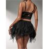 imageSHENHE Womens Layered Mesh Mini Tulle Skirt Y2k Low Rise Asymmetrical Party Tutu SkirtBlack