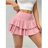 imageSHENHE Womens Low Rise Eyelet Embroidery Layered Ruffle Mini Skirt Y2k Cute Tiered SkirtPink