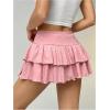imageSHENHE Womens Low Rise Eyelet Embroidery Layered Ruffle Mini Skirt Y2k Cute Tiered SkirtPink