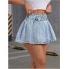 imageSHENHE Womens Low Rise Pleated Denim Mini Skirt Belted Y2k Summer Jean Mini SkirtLight Wash