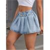 imageSHENHE Womens Low Rise Pleated Denim Mini Skirt Belted Y2k Summer Jean Mini SkirtLight Wash
