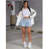 imageSHENHE Womens Low Rise Pleated Denim Mini Skirt Belted Y2k Summer Jean Mini SkirtLight Wash