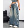 imageSHENHE Womens Low Waisted Wide Leg Cargo Jeans Star Denim Pants Loose Y2k Baggy Jeans StreetwearBlue