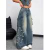 imageSHENHE Womens Low Waisted Wide Leg Cargo Jeans Star Denim Pants Loose Y2k Baggy Jeans StreetwearBlue