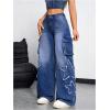 imageSHENHE Womens Low Waisted Wide Leg Cargo Jeans Star Denim Pants Loose Y2k Baggy Jeans StreetwearDark Wash