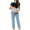 imageSHENHE Womens Maternity Jeans Over Belly High Waist Raw Hem Comfy Stretch Jean Denim PantsLight Wash