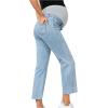 imageSHENHE Womens Maternity Jeans Over Belly High Waist Raw Hem Comfy Stretch Jean Denim PantsLight Wash