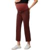 imageSHENHE Womens Maternity Jeans Over Belly High Waist Raw Hem Comfy Stretch Jean Denim PantsRust Brown
