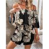 imageSHENHE Womens Off Shoulder Flutter Sleeve Boho Tropical Romper Short Jumpsuit PlaysuitBlack