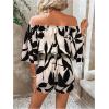 imageSHENHE Womens Off Shoulder Flutter Sleeve Boho Tropical Romper Short Jumpsuit PlaysuitBlack Multi