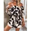 imageSHENHE Womens Off Shoulder Flutter Sleeve Boho Tropical Romper Short Jumpsuit PlaysuitBlack Multi
