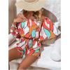 imageSHENHE Womens Off Shoulder Flutter Sleeve Boho Tropical Romper Short Jumpsuit PlaysuitOrange White Multi
