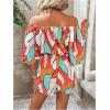 imageSHENHE Womens Off Shoulder Flutter Sleeve Boho Tropical Romper Short Jumpsuit PlaysuitOrange White Multi