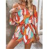 imageSHENHE Womens Off Shoulder Flutter Sleeve Boho Tropical Romper Short Jumpsuit PlaysuitOrange White Multi