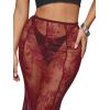 imageSHENHE Womens Sheer Lace Maxi Skirt Sexy See Through Fishtail High Waist Y2k Long Coverup SkirtsBurgundy