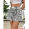 imageSHENHE Womens Striped Colorblock Straight Leg Shorts Elastic Waist Streetwear ShortsBlack and White