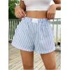 imageSHENHE Womens Striped Colorblock Straight Leg Shorts Elastic Waist Streetwear ShortsBlue