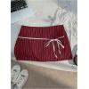 imageSHENHE Womens Striped Low Waist Mini Skirt Y2k Tie Front Bodycon Skirts with ShortsBurgundy