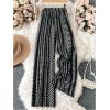 imageSHENHE Womens Striped Wide Leg Geo Print Boho Pants Belted Loose Flowy Palazzo PantsBlack