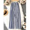 imageSHENHE Womens Striped Wide Leg Geo Print Boho Pants Belted Loose Flowy Palazzo PantsBlue and White