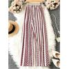 imageSHENHE Womens Striped Wide Leg Geo Print Boho Pants Belted Loose Flowy Palazzo PantsRed