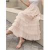 imageSHENHE Womens Tiered Mesh Tulle Skirt High Waisted A Line Flowy Layered Mid Tutu SkirtApricot