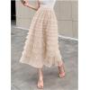 imageSHENHE Womens Tiered Mesh Tulle Skirt High Waisted A Line Flowy Layered Mid Tutu SkirtApricot