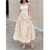 imageSHENHE Womens Tiered Mesh Tulle Skirt High Waisted A Line Flowy Layered Mid Tutu SkirtBeige