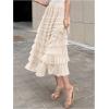imageSHENHE Womens Tiered Mesh Tulle Skirt High Waisted A Line Flowy Layered Mid Tutu SkirtBeige