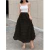 imageSHENHE Womens Tiered Mesh Tulle Skirt High Waisted A Line Flowy Layered Mid Tutu SkirtBlack