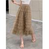 imageSHENHE Womens Tiered Mesh Tulle Skirt High Waisted A Line Flowy Layered Mid Tutu SkirtBrown