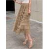 imageSHENHE Womens Tiered Mesh Tulle Skirt High Waisted A Line Flowy Layered Mid Tutu SkirtBrown
