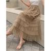 imageSHENHE Womens Tiered Mesh Tulle Skirt High Waisted A Line Flowy Layered Mid Tutu SkirtBrown
