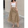 imageSHENHE Womens Tiered Mesh Tulle Skirt High Waisted A Line Flowy Layered Mid Tutu SkirtBrown